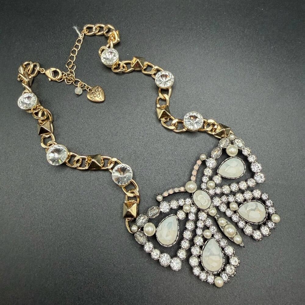 Betsey Johnson BJ Large Butterfly Pendant Statement Necklace #M64 Rhinestone